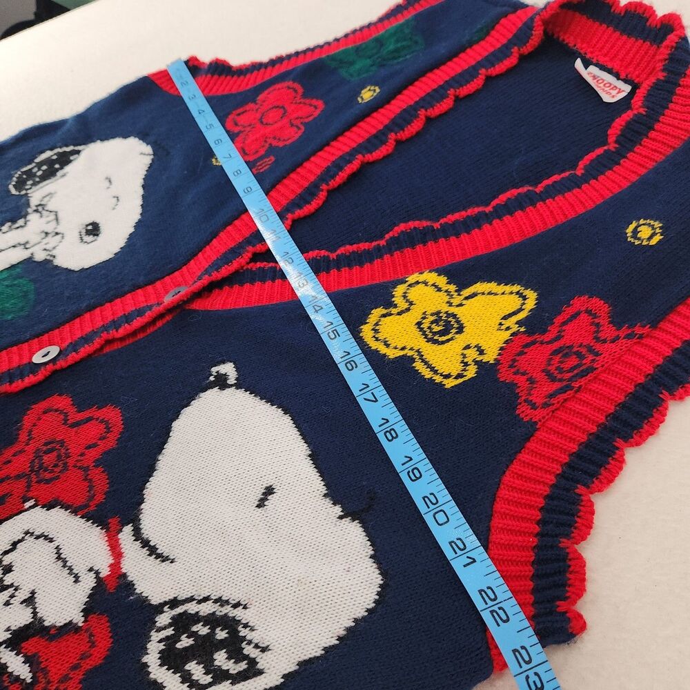Vintage Snoopy & Friends Peanuts Sweater Vest Women's M Floral Knit Cardigan 90s - Picture 4 of 9